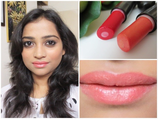 Elle 18 color Pops Lipstick Cherry Red and Coral Crush swatch