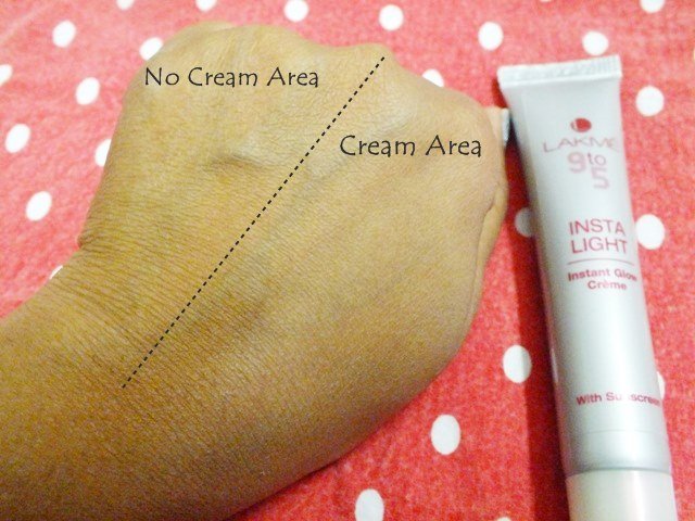 Lakme 9 to 5 Insta Light Instant Glow Creme before and after