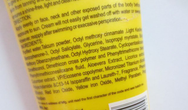 Oshea Herbals UV Shield Mattyfying Sun Bock Cream ingredients