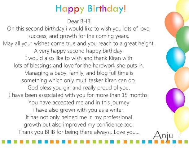 Anju, Happy 2nd Birthday BeautifulhameshaBlog 