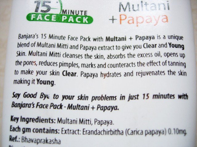 Banjara's Multani & Papaya Face Pack claims