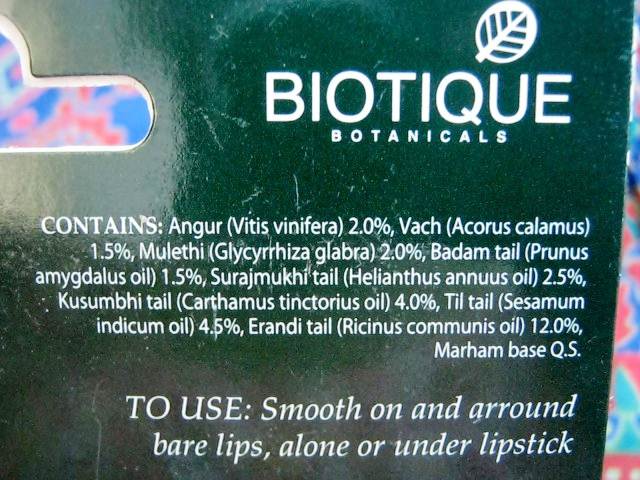 Biotique Bio White Whitening Lip Balm direction for use and ingredients
