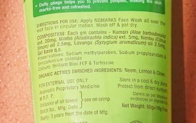 No Marks Neem Face Wash ingredients