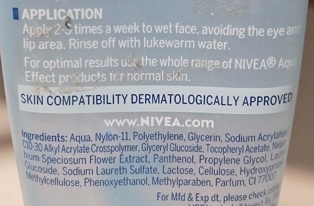 Nivea Aqua Effect Skin Refining Scrub ingredients and direction for use