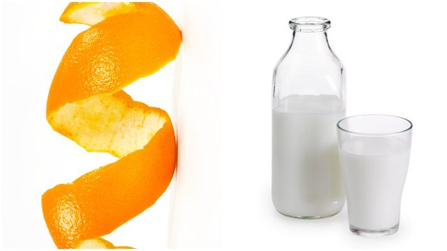 Dry orange peel and milk to remove tan from feet