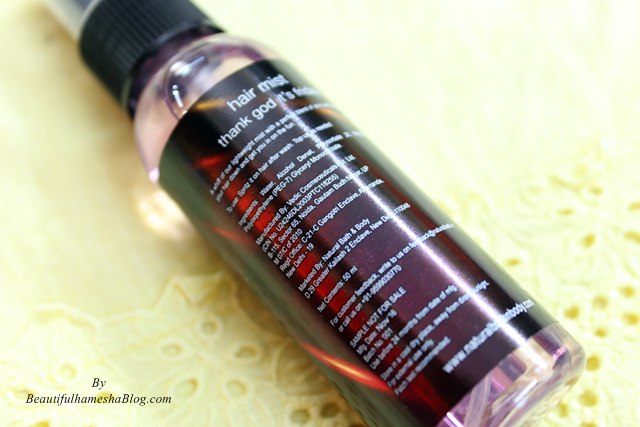 Natural Bath & Body Hair Mist Review direction for use and ingredients