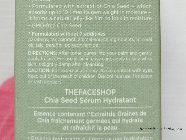 The Face Shop Chia Seed Moisture Recharge Serum direction for use