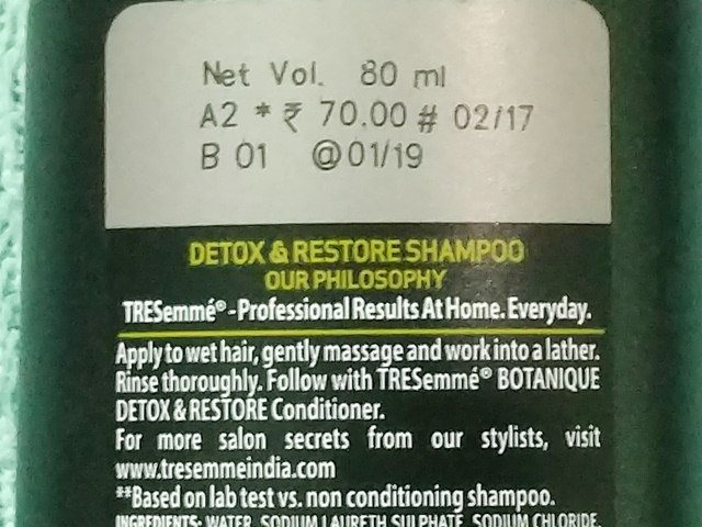 Tresemme Botanique Detox & Restore Shampoo direction for use