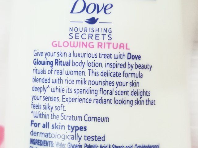 Dove Nourishing Secrets Glowing Ritual Body Lotion with Lotus Flower Extract and Rice Milk claims, Dove Glowing Ritual Body Lotion, Dove Body Lotion, Body Lotion for Normal to Dry Skin