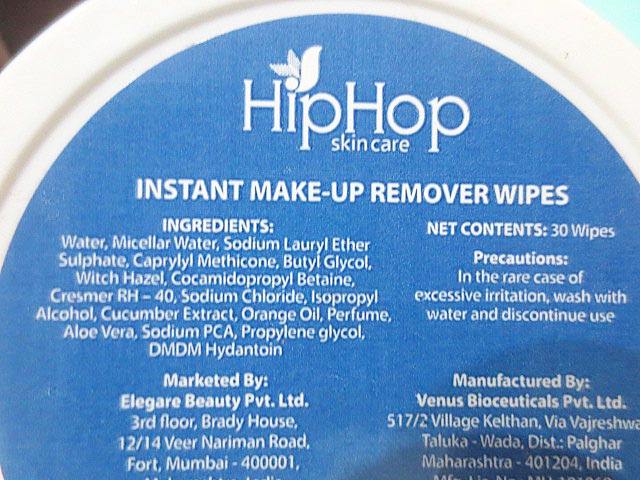 HipHop Makeup Remover Wipes ingredients, HipHop Skin Care Instant Makeup Remover Wipes, Makeup Remover Wipes, Makeup removing wipes, Makeup remover