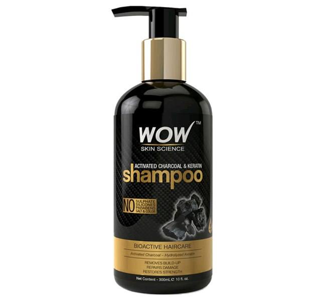 WOW Skin Science Activated Charcoal & Keratin Shampoo, Activated charcoal shampoo, Detoxifying shampoo, Deep cleansing shampoo, Charcoal hair cleanser